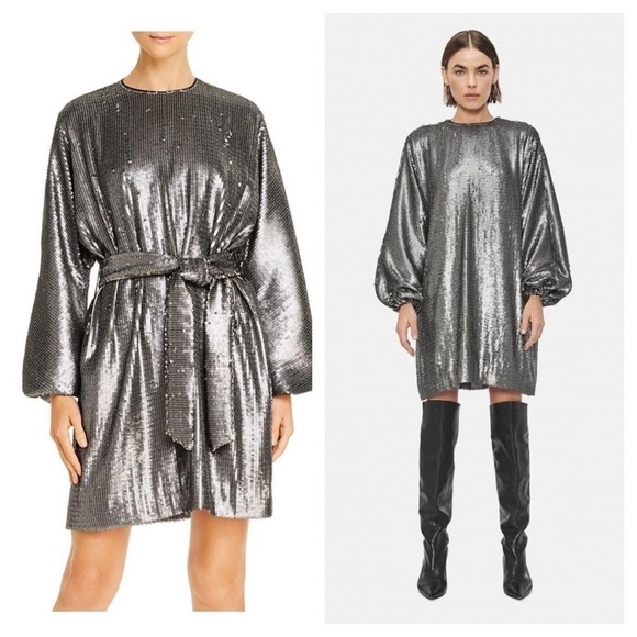 Anine bing / NWT sequin Angie dress bishop sleeve wrap M - Picture 1 of 4